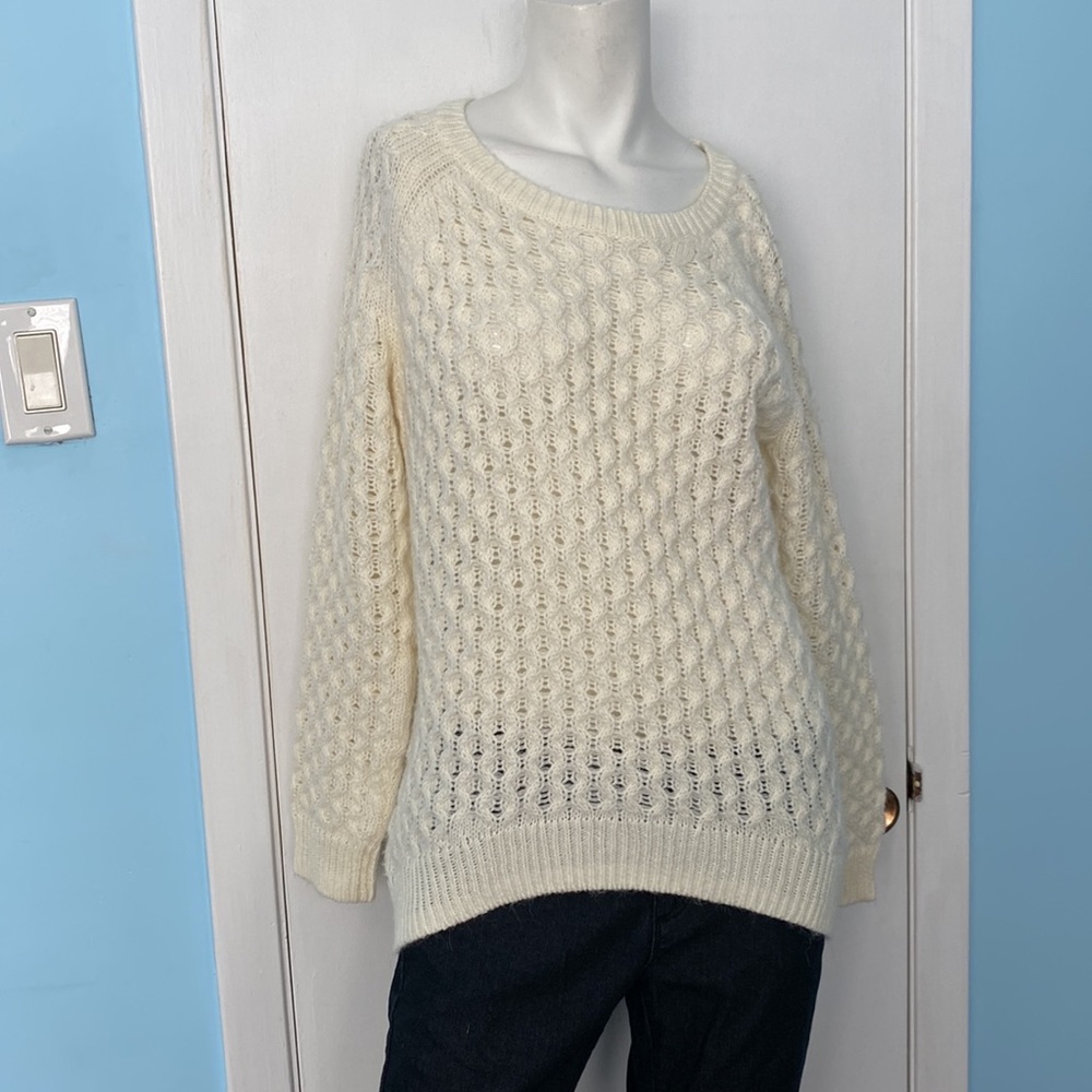 Oversized Cable Knit Sweater with high low dropped hemline